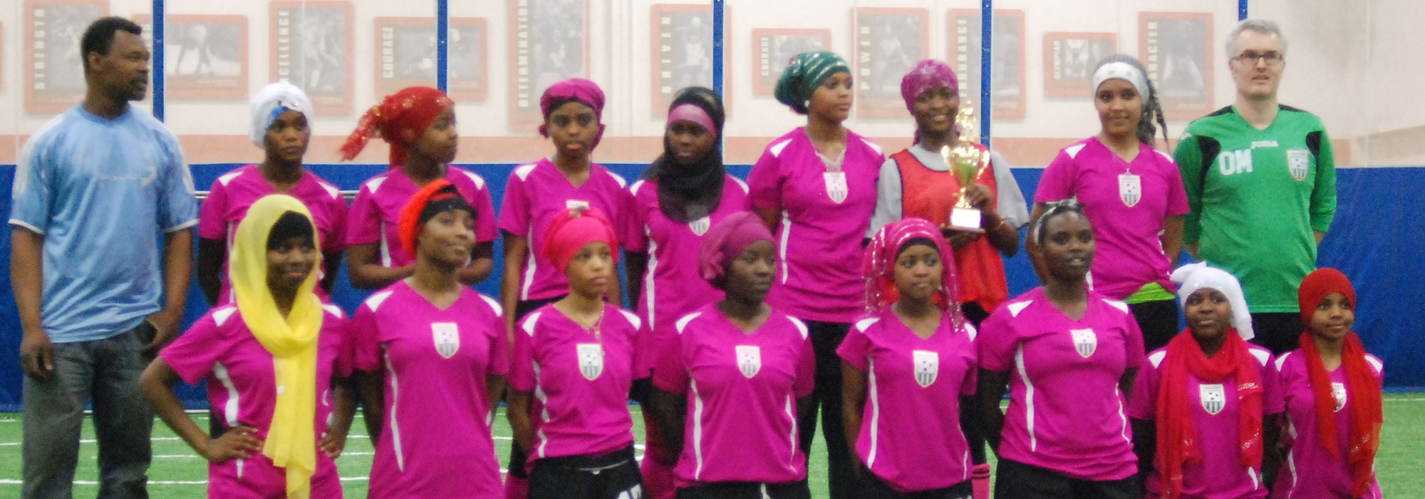 Somali Bantu women's soccer team with coaches